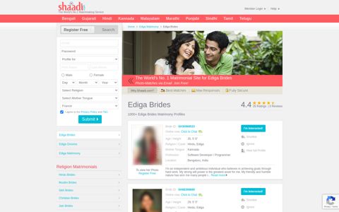 The No.1 Site for Ediga Brides - Shaadi.com