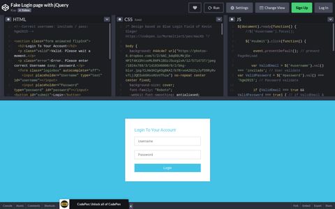 Fake Login page with jQuery - CodePen