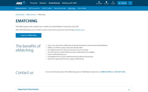 ANZ eMatching | Confirming executed trades online | ANZ