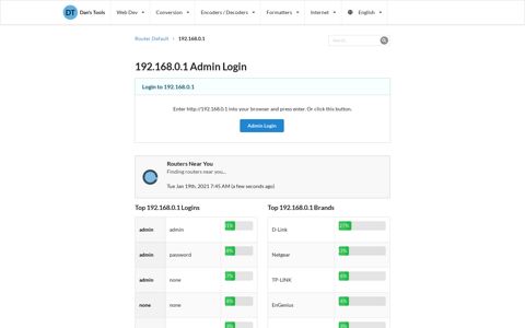192.168.0.1 Admin Login - Clean CSS