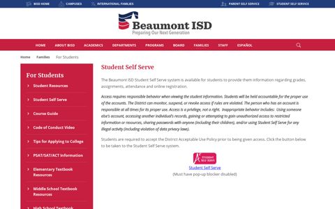 Student Self Serve - Beaumont Independent School District