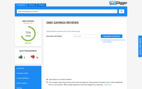 GMG SAVINGS - 1 Review, 73% Reputation Score - RepDigger