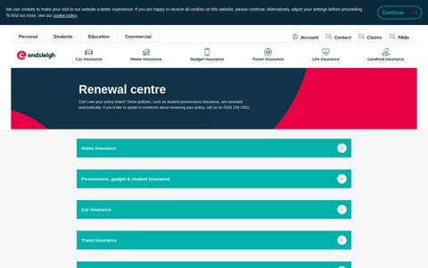 Renewal Centre | Renew your policy | Endsleigh