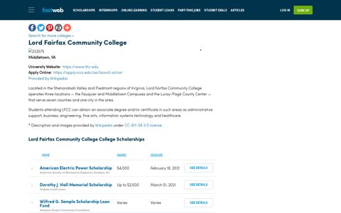 Lord Fairfax Community College | Fastweb