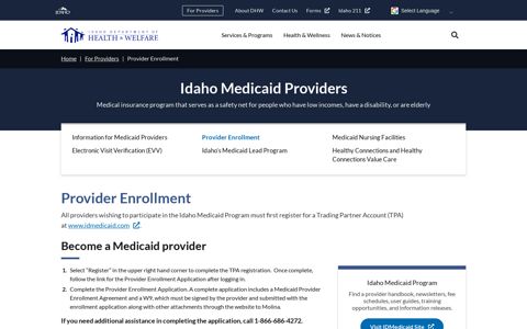 Provider Enrollment | Idaho Department of Health and Welfare