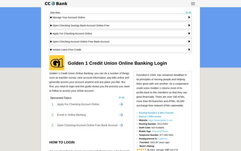 Golden 1 Credit Union Online Banking Login - CC Bank