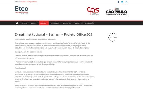 E-mail institucional – Sysmail – Projeto Office 365 – Etec Júlio ...