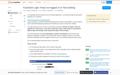 Facebook Login "Keep me logged in to" Not working - Stack ...