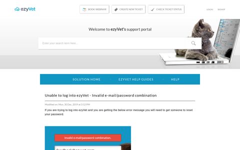Unable to log into ezyVet - Invalid e-mail/password combination