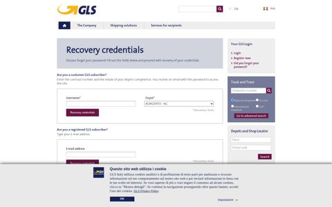 Recovery credentials - www.gls-italy.com
