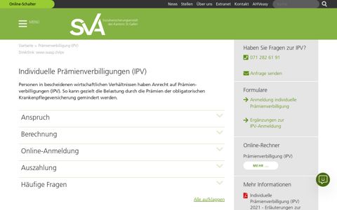 Individuelle Prämienverbilligungen (IPV) – SVA St.Gallen