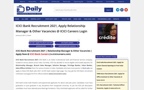 ICICI Bank Recruitment 2020, Apply Sales Manager & Other ...