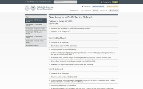 Directions to WGHS ... - Wakefield Grammar School Foundation
