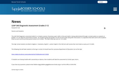 LEAP 360 Diagnostic Assessment Grades 3-12 - Bossier ...