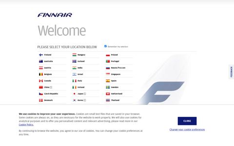 Finnair: Flight bookings | select country and language