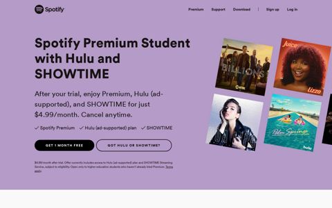 Spotify Premium Student with Hulu and SHOWTIME