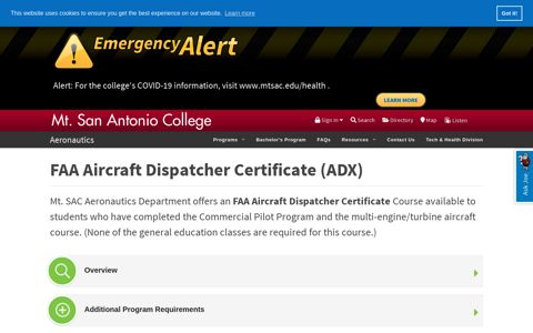 FAA Aircraft Dispatcher Certificate (ADX) - Mt. SAC