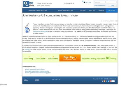 Join freelance US companies to earn more - EssayWriters.net