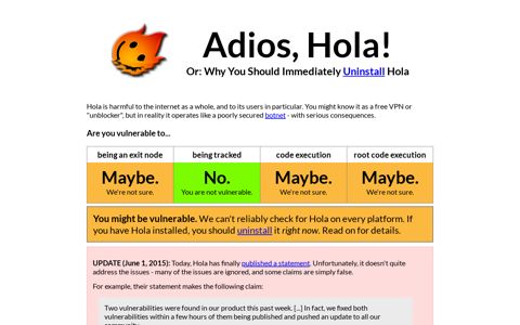 Adios, Hola! - Why you should immediately uninstall Hola