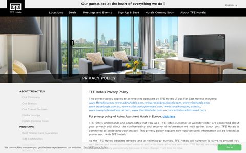 Privacy Policy - TFE Hotels