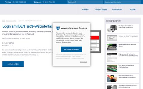 Login IDENTjet-Webinterface | SASS DATENTECHNIK AG