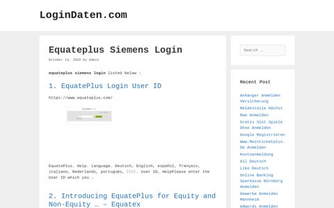 Equateplus Siemens - Equateplus Login User Id