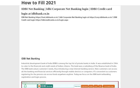 IDBI Net Banking | IDBI Credit card login - How to Fill 2020