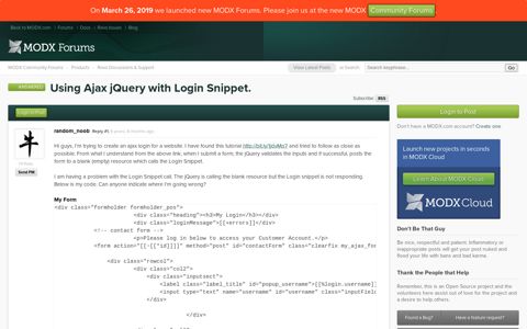 Using Ajax jQuery with Login Snippet. | MODX Community ...