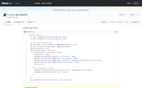 JavaScript Login function · GitHub