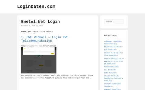 Ewetel.Net - Ewe Webmail - Login Ewe Telekommunikation