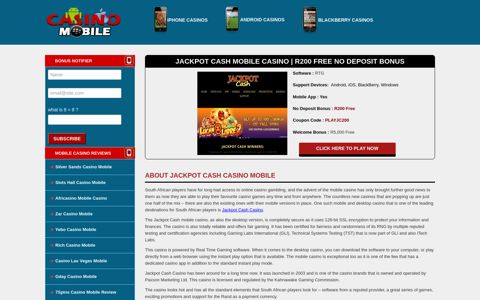 Jackpot Cash Mobile Casino | R200 Free No Deposit Bonus