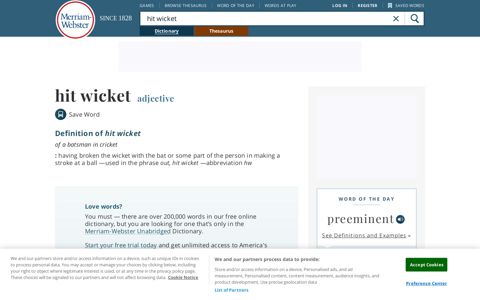Hit Wicket | Definition of Hit Wicket by Merriam-Webster