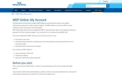 MEP Online: My Account | The Nova Scotia Maintenance ...