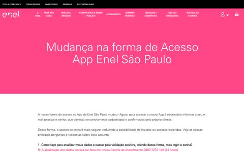 Mudança na forma de Acesso App Enel São Paulo | Enel