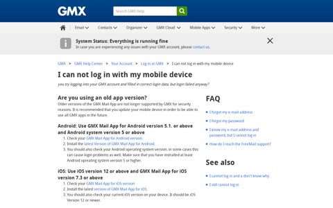 I can not log in with my mobile device - GMX Support