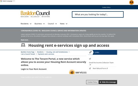Housing rent e-services sign up and access - Basildon