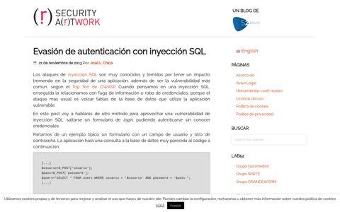 Evasión de autenticación con inyección SQL - Security Art Work