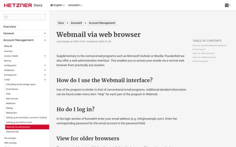 Webmail via web browser - Hetzner Docs