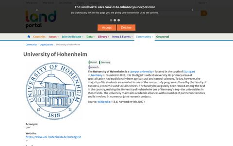 University of Hohenheim | Land Portal