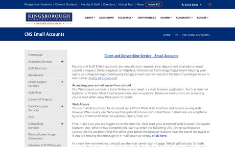 CNS Email Accounts - Kingsborough Community College