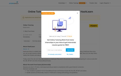 Online Tutoring Work from home Internship at HashLearn ...