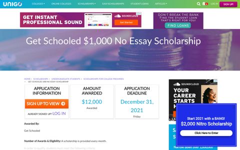 Get Schooled $1,000 No Essay Scholarship Details - Apply ...