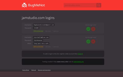 jamstudio.com logins - BugMeNot