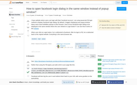 How to open facebook login dialog in the same window ...