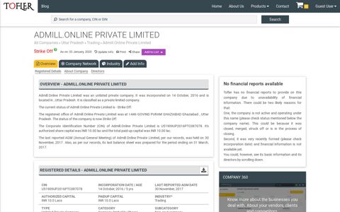 ADMILL.ONLINE PRIVATE LIMITED - Company ... - Tofler