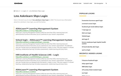 Lms Asknlearn Shps Login ❤️ One Click Access