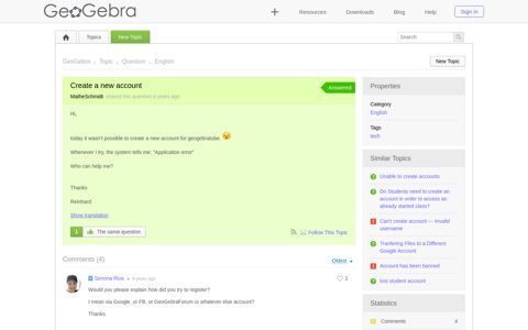 Create a new account - GeoGebra