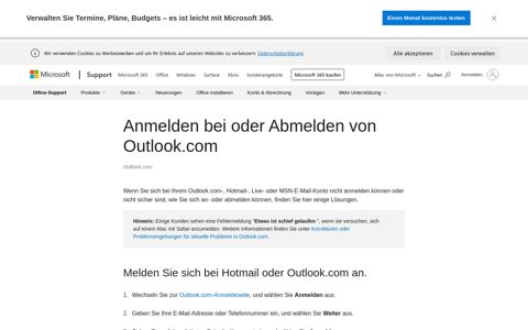 Anmelden bei oder Abmelden von Outlook.com - Outlook