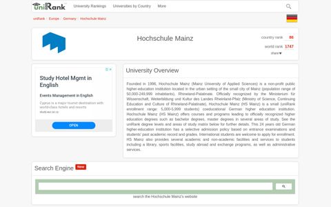 Hochschule Mainz | Ranking & Review - uniRank