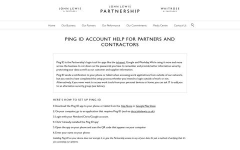 Ping ID account help for Partners ... - John Lewis Partnership